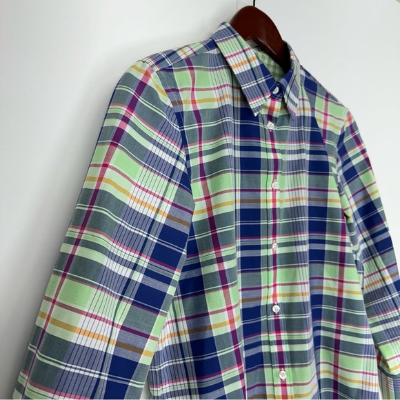 Chaps No Iron Preppy Spring Plaid Button Up Shirt Green Blue Pink Multi Size M - Picture 3 of 16